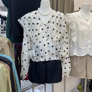 韩国东大门宽松胖mm200遮肉荷叶大翻领防晒波点开衫 大码 300斤夏装