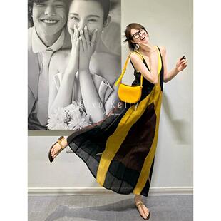 复古扎染拼接油画吊带连衣裙气质时尚 设计感长裙2 300斤新中式 大码