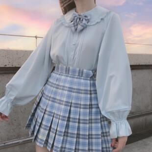 大码300斤学生内搭jk衬衫胖mm240宽松软妹灯笼长袖百搭lo裙上衣秋