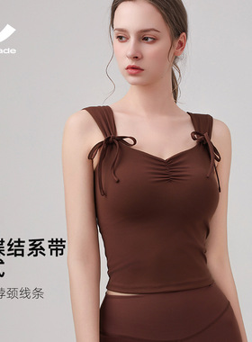 瑜伽服美式蝴蝶结肩带瑜伽短袖带胸垫运动文胸修身显瘦瑜伽背心