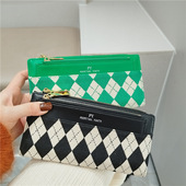 特价 两折钱包钱夹手拿包女 撞色菱格拉链搭扣多功能长款 韩版 潮款