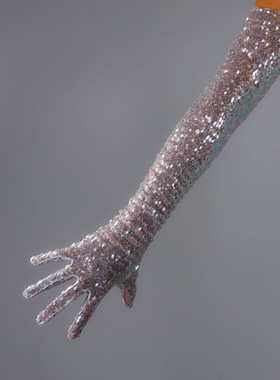 舞台银色时尚装饰闪钻性感黑色彩钻长款手套电音节宴会礼服配饰女