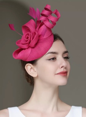 时尚高端麻纱花朵小礼帽名媛宴会舞会礼服复古小礼帽发饰黑色头饰