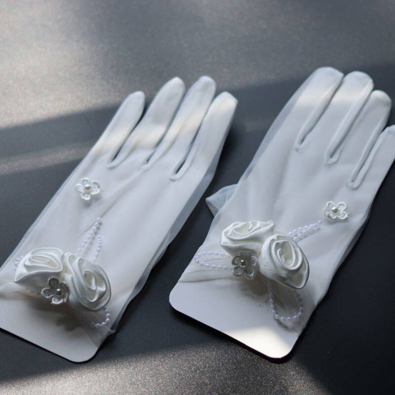 새로운 프랑스 스타일의 신부 웨딩 드레스 메쉬 장갑 흰 꽃 슈퍼 요정 사진 스튜디오 여행 사진 사진 슬리브