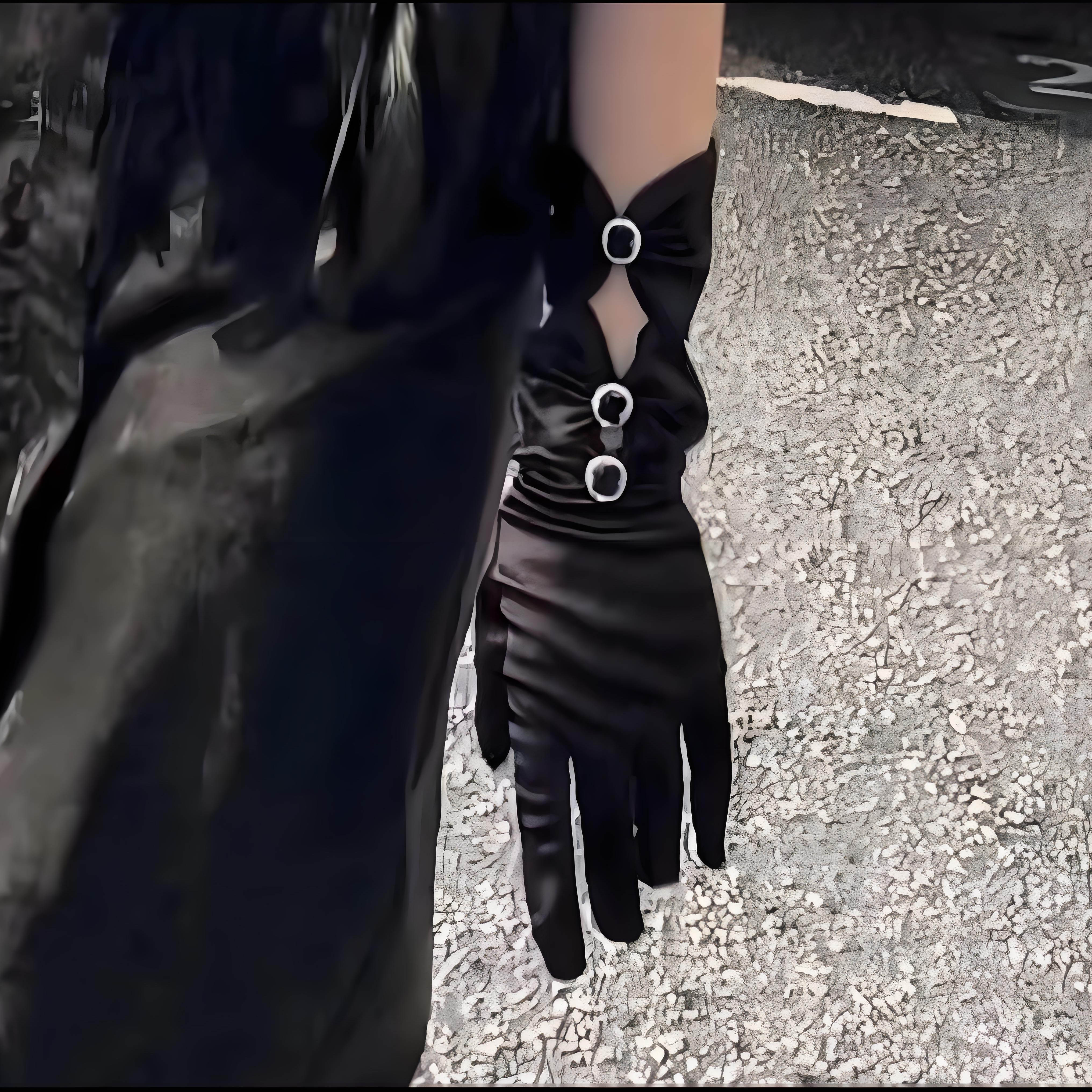 褶皱袖套手套缎面法式复古女