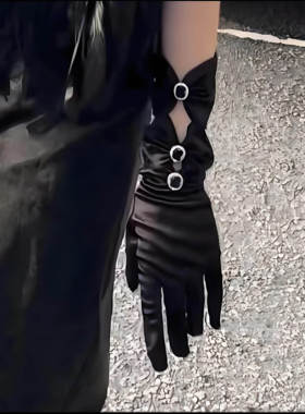 复古黑色哥特风礼服礼仪手套中长款舞会派对名媛袖套新娘百搭饰品