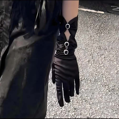 褶皱袖套手套缎面法式复古女