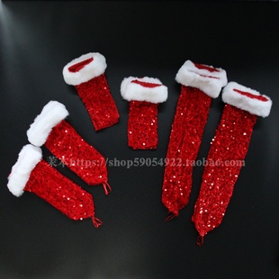 新款圣诞新年亮片丝绒露指保暖手套表演配饰摄影拍照道具长款袖套