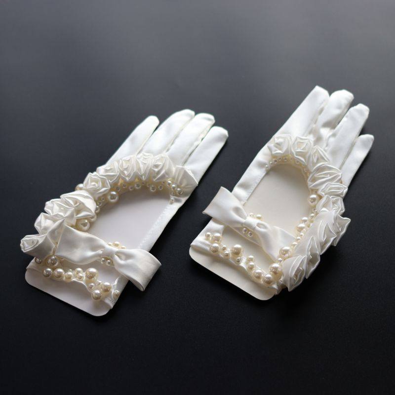 새로운 가벼운 럭셔리 무거운 수제 진주 꽃 흰색 신부 장갑 웨딩 드레스 사진 스튜디오 사진 매칭 액세서리