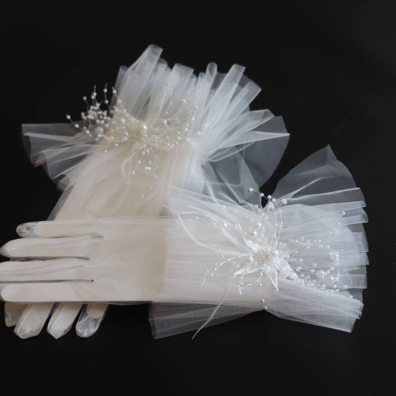 새로운 프랑스 스타일의 신부 웨딩 드레스 메쉬 장갑 흰 꽃 슈퍼 요정 사진 스튜디오 여행 사진 사진 슬리브