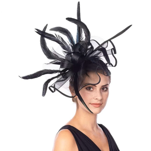 欧美黑色夸张大羽毛舞台走秀演出头饰优雅大网纱新娘宴会礼服发夹