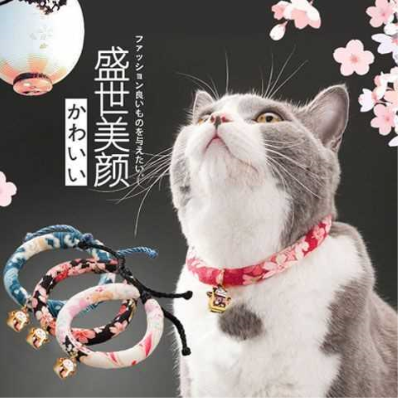 猫咪项圈防虫虱子除跳蚤圈日本和风手工猫铃铛带猫牌脖圈宠物用品