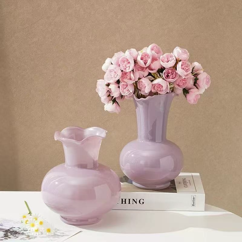 浪漫芬顿中古玻璃花瓶轻奢水养高级插花简约客厅摆件精致小花瓶