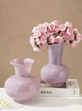 浪漫芬顿中古玻璃花瓶轻奢水养高级插花简约客厅摆件精致小花瓶