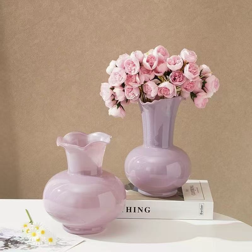 浪漫芬顿中古玻璃花瓶轻奢水养高级插花简约客厅摆件精致小花瓶