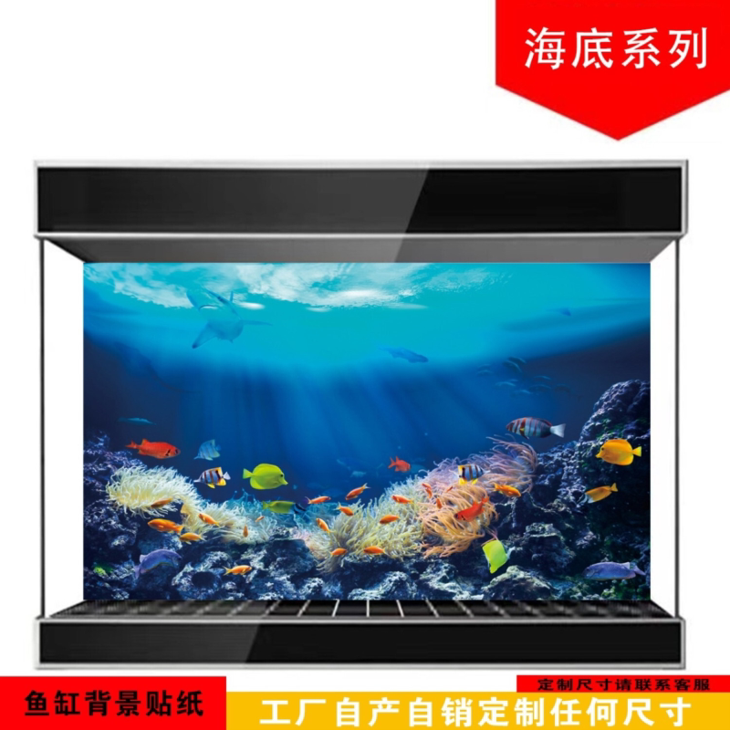 鱼缸背景纸画高清图立体红龙鱼海底海洋顺黑色贴纸自带正胶