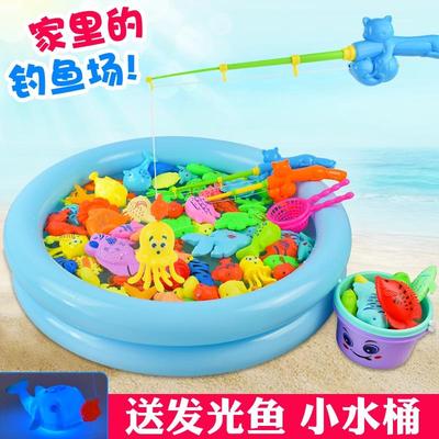 宝宝磁铁钓鱼玩具儿童捞鱼益智充气钓鱼水池套装小孩大号磁性仿真