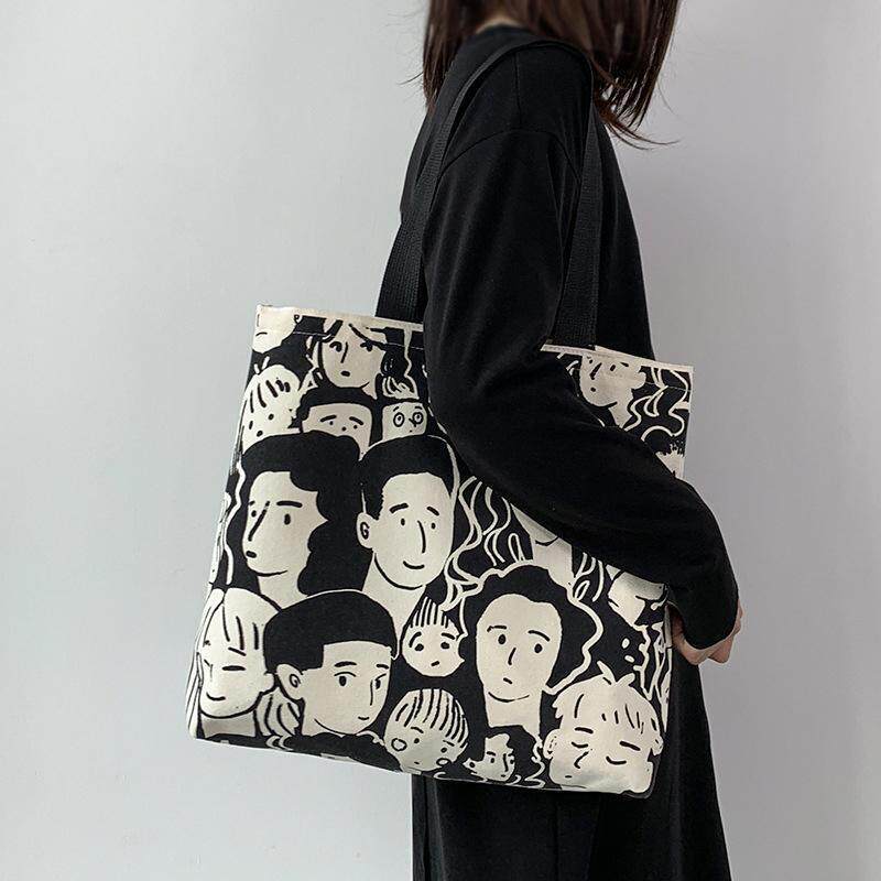 帆布包女单肩学生文艺2025新款手提袋欧式慵懒风大容量简约购物袋