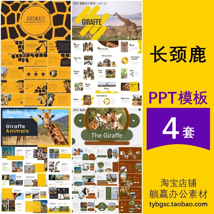 长颈鹿介绍简介认识观察保护动物班会汇报主题背景ppt模板