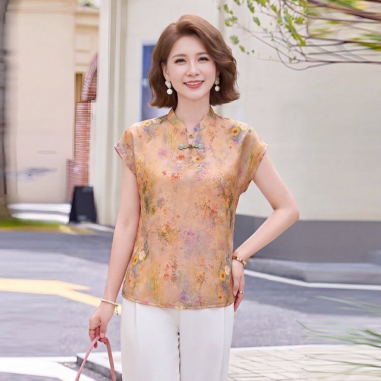 2026新款时尚新中式短袖t恤女妈妈款夏装上衣服中老年洋气国风T恤