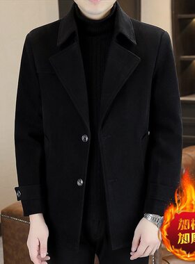冬季短款毛呢大衣男士加棉加厚保暖商务休闲西装领呢子风衣外套