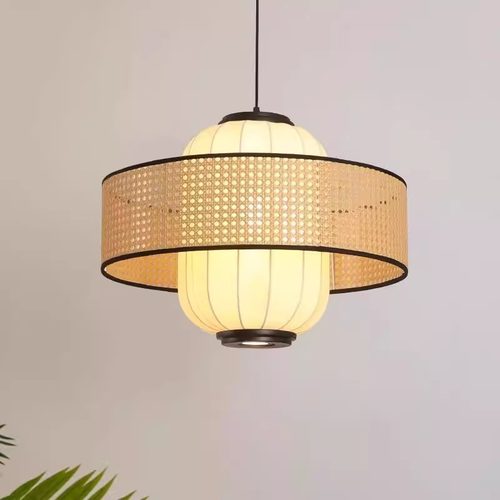新中式餐厅吊灯日式复古藤艺饭店火锅店茶楼包间卡座灯笼带射灯