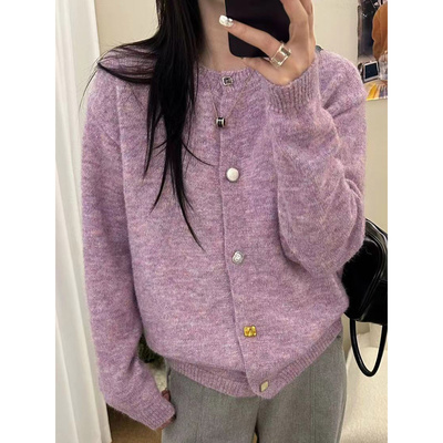 园园美衣圆领毛衣外套女宽松2026秋冬韩版慵懒风减龄上衣针织开衫