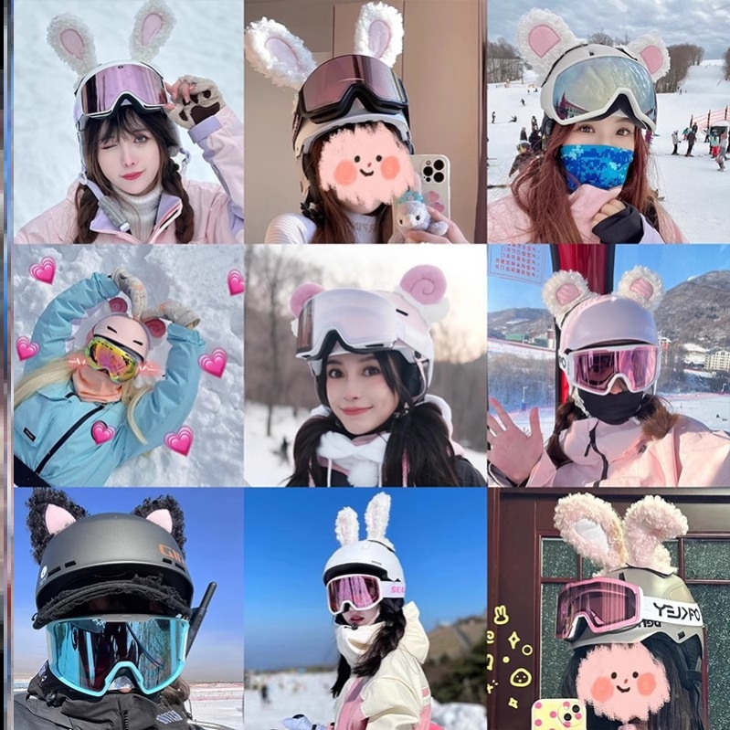 滑雪头盔装饰兔耳朵冬季滑雪电动车摩托车机车马术头盔装饰