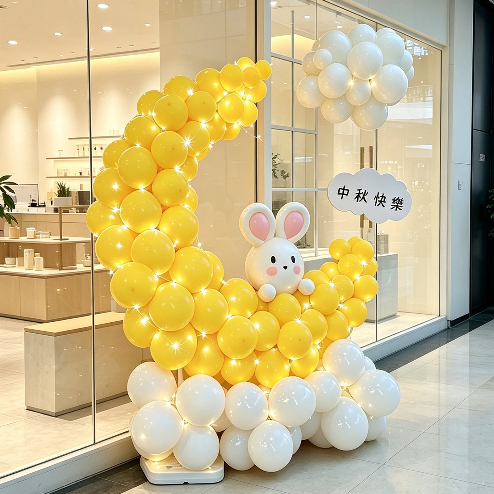 中秋节发光兔子月亮气球门店布置