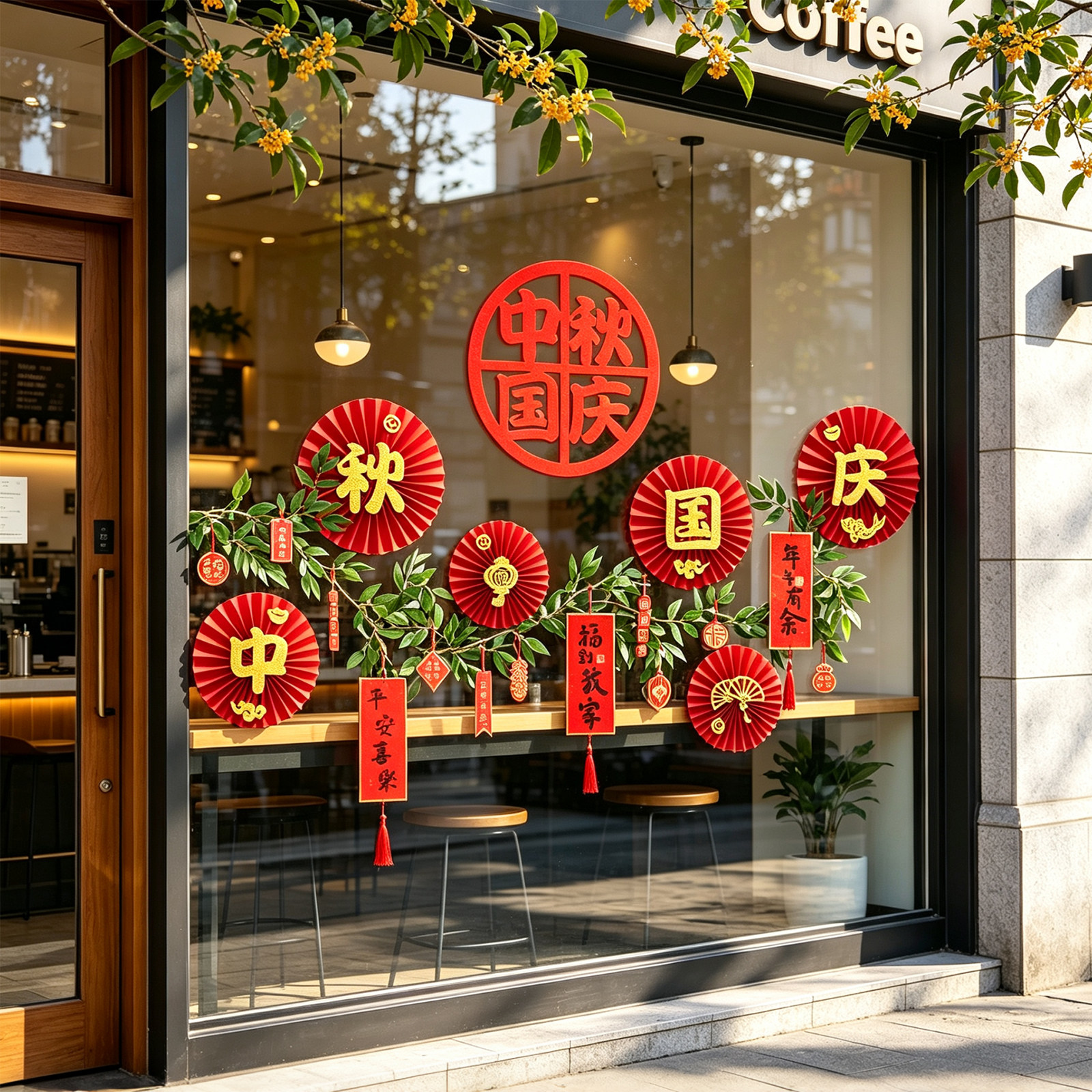 国庆中秋门店布置打卡背景墙创意