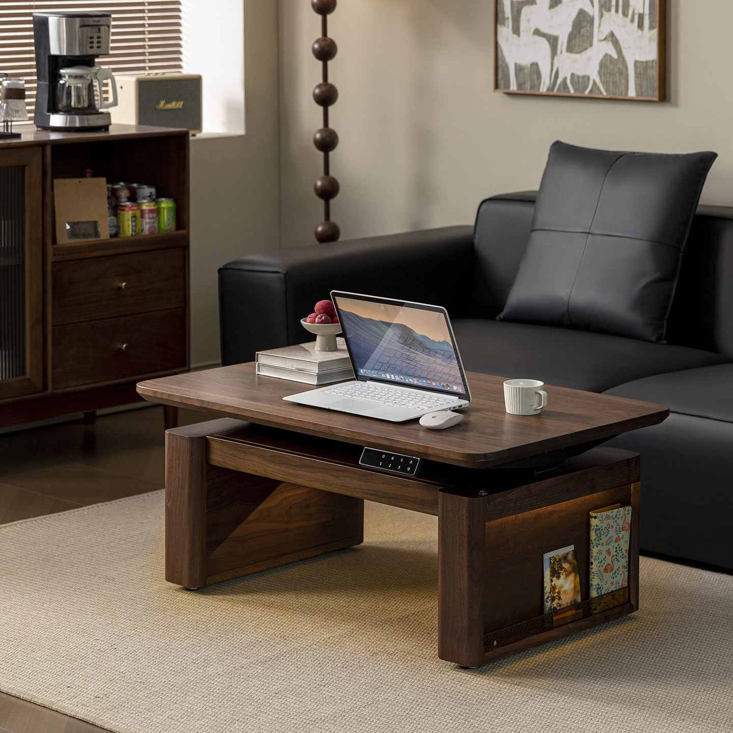 北美黑胡桃木原木升降多功能茶几