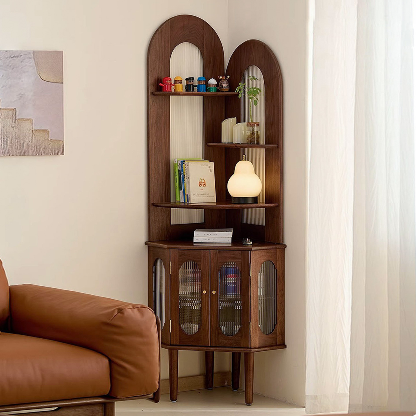 凯的黑胡桃木原木三角转角柜