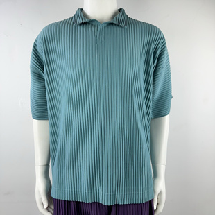 翻领休闲polo衫 宽松短袖 日系高级设计三宅风褶皱夏季 三宅褶皱男装
