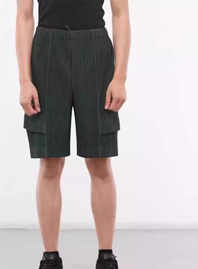 三宅褶皱短裤男装宽松休闲薄款松紧腰五分裤工装短裤男夏季JF172