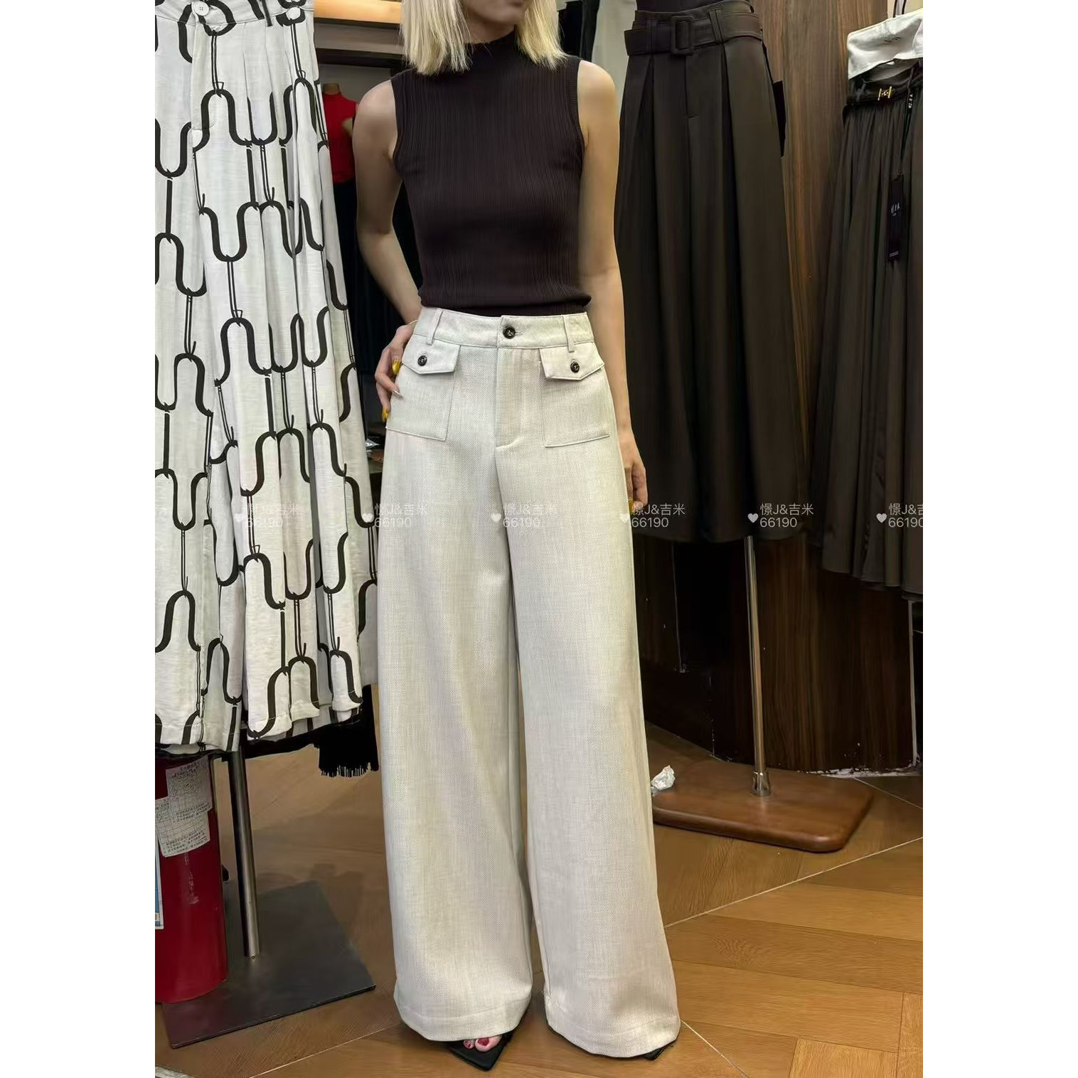 通勤简约风高腰西装阔腿裤女秋季新品宽松显瘦百搭直筒拖地休闲裤