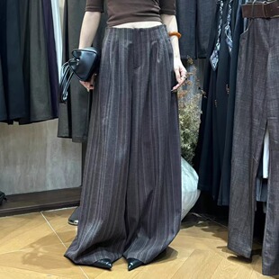 复古高腰显瘦设计感竖条纹阔腿裤女秋季百搭时尚显瘦长款拖地裤裙