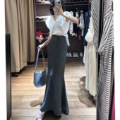高腰显瘦A型包臀直筒半身裙长裙 春秋新款 灰色复古西装 料鱼尾裙女