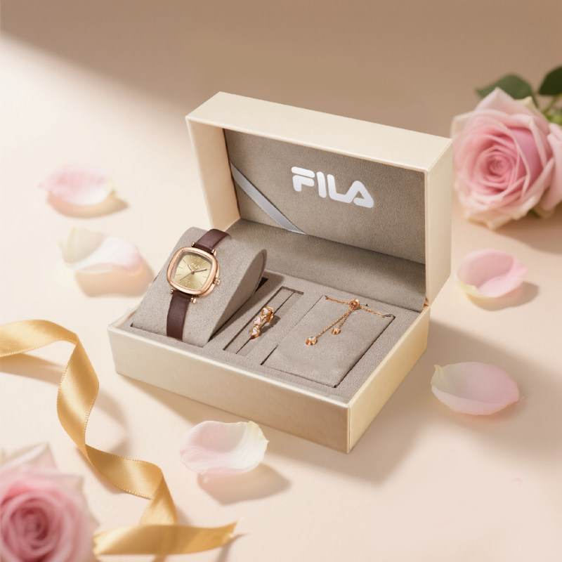 FILA斐乐复古女款石英手表轻奢生日礼物小方表送女友实用礼盒6572