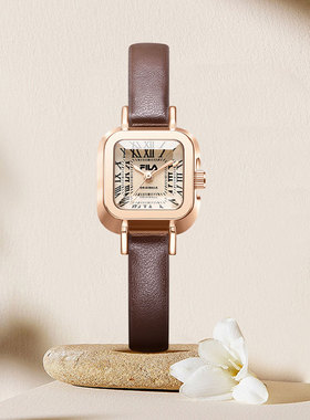 FILA斐乐复古水钻小方糖表轻奢小众女士手表送女生腕表礼物6571