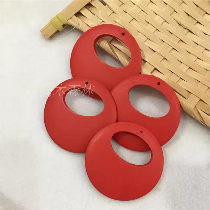 diy冲冠红色厘米耳环木质原材料