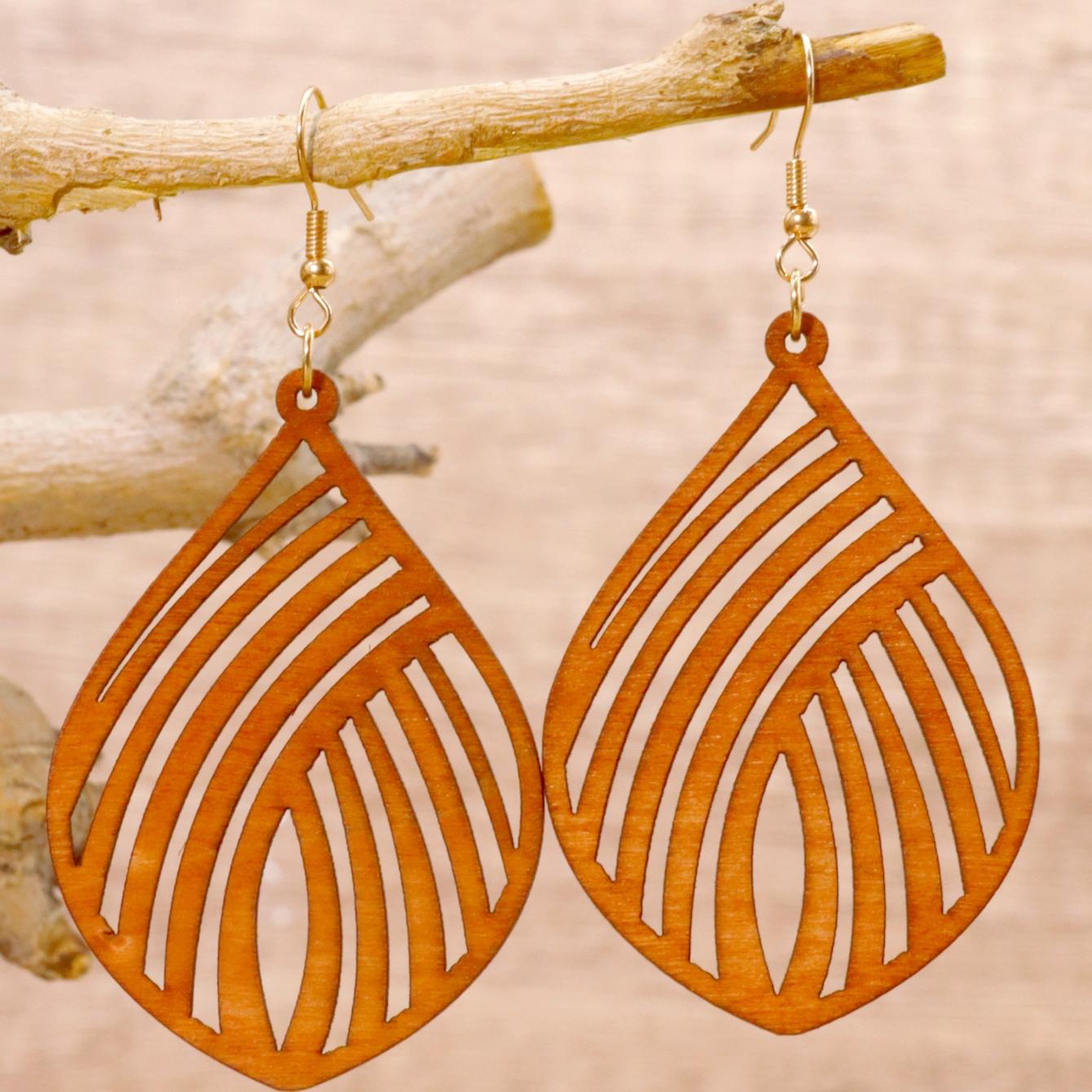 1对水滴切割木质饰品耳环耳饰波西米亚风度假欧美流行几何图