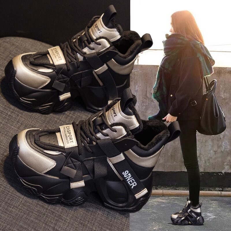 欧洲站厚底高帮老爹鞋女棉鞋