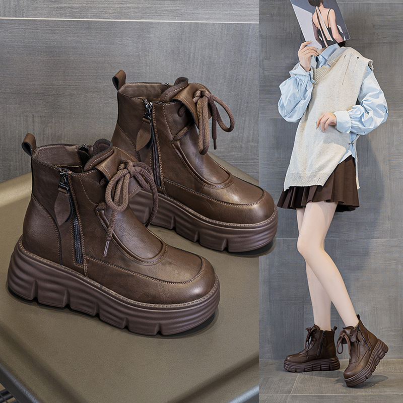 厚底马丁靴女秋冬2025新款棕色