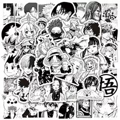 50 Black and White Graffiti Stickers Anime Mix for Phone, Helmet, Cup, Bicycle, Computer, Journal, Waterproof Decals