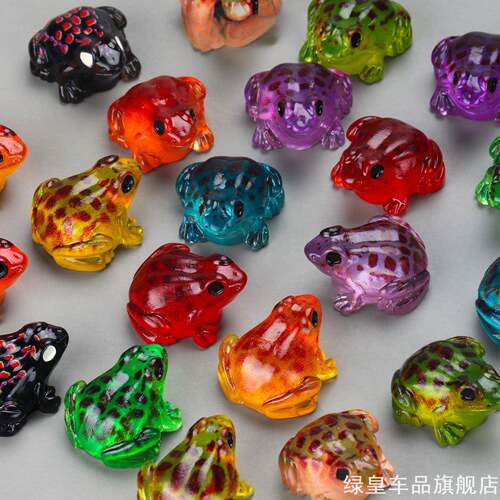 迷你炫彩夜光青蛙树脂摆件多色混装花斑纹路鱼缸生态瓶装饰配件