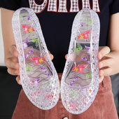 女夏外出包头凉鞋 百搭平底 水晶镂空防滑加厚粗跟舒适透明单鞋 时尚