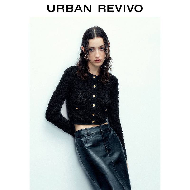 UR2023秋冬新款女装时尚轻奢高阶小香气质风小小织开衫UWG930058