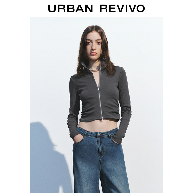 UR2023秋冬新款女装时尚休闲双拉链设计感开襟长袖外套UWJ130029