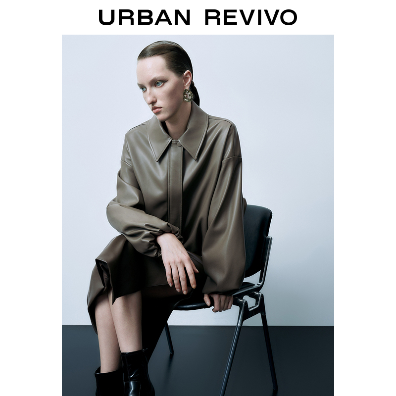 UR2023秋冬新款女装高街复古风高级质感超宽松皮质外套UWG130162