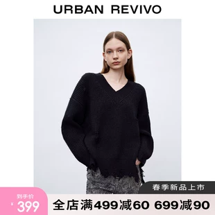 女装 UR2022冬季 新款 设计感小众破洞厚宽松V领毛衣UWV932003